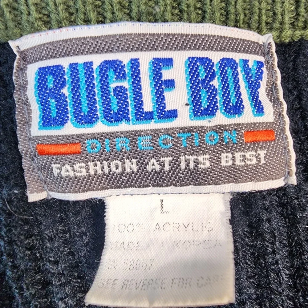 Vintage BUGLE BOY Men's Cardigan Letterman Sweater Size L Global Challenge